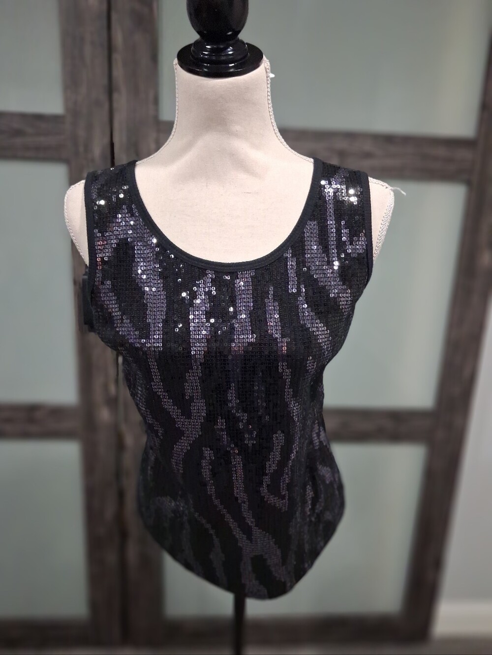 Cruise Wear & Co Sequin Front Zebra Striped Tank Style Top Size M